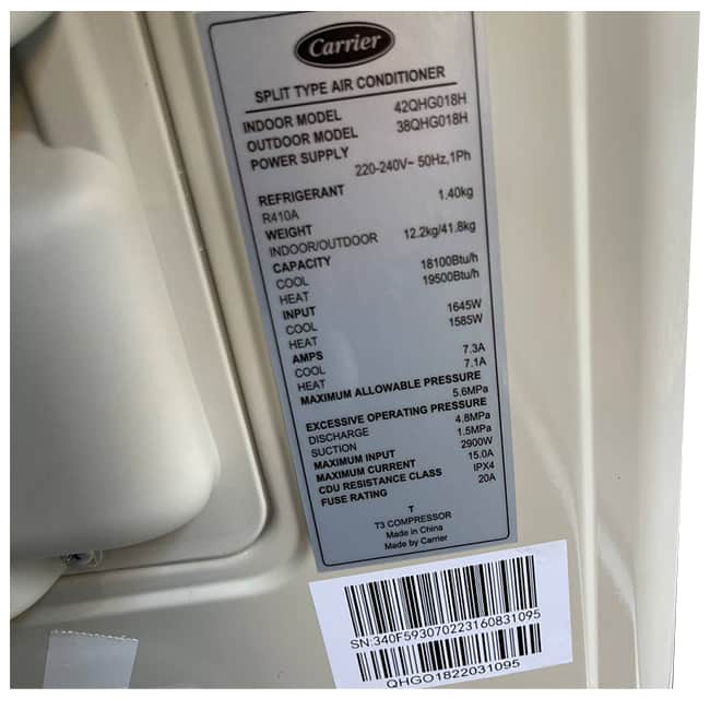 کولر گازی کریر 18000 کم مصرف 42QHG018H R410A T3