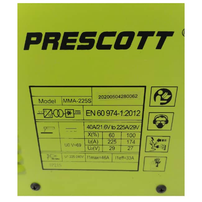 دستگاه جوشکاری پریسکوت 225 آمپر الکترود MMA-225S Prescott