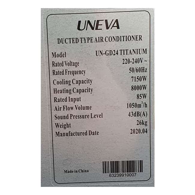 کولر گازی داکت اسپلیت اینورتر 24000 یونیوا UNEVA UN-GD24 Titanium