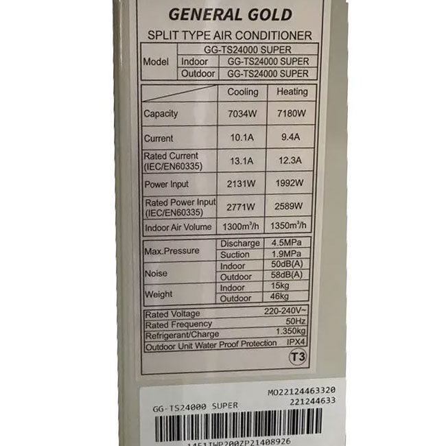 کولر گازی جنرال گلد اینورتر 240000 تیتانیوم GG-TS24000