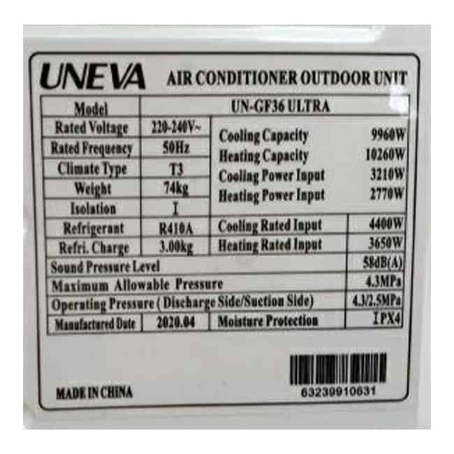 un gf36 6 کولر گازی یونیوا 36000 ایستاده T3 گاز UNEVA UN-GF36 ULTRA R410