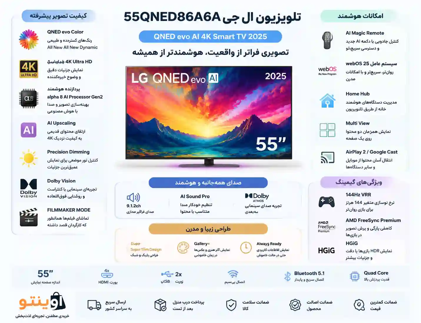 55qned86.2 تلویزیون ال جی 55QNED86A