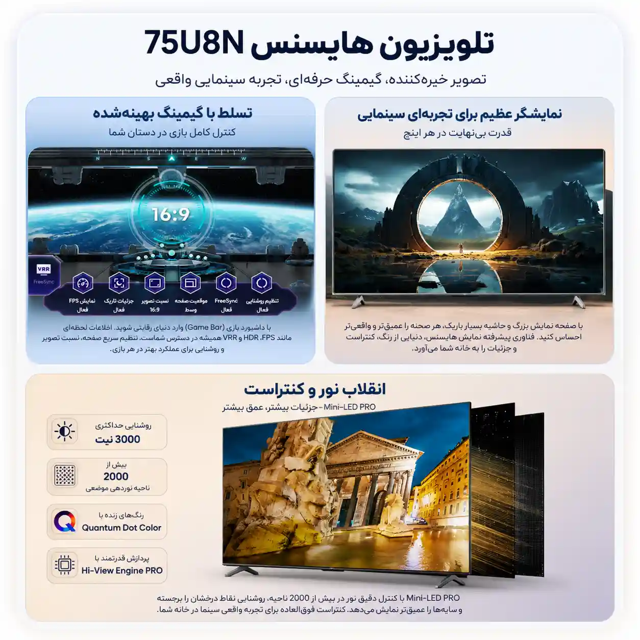 تلویزیون هایسنس 75U8N 4 هایسنس 75U8N