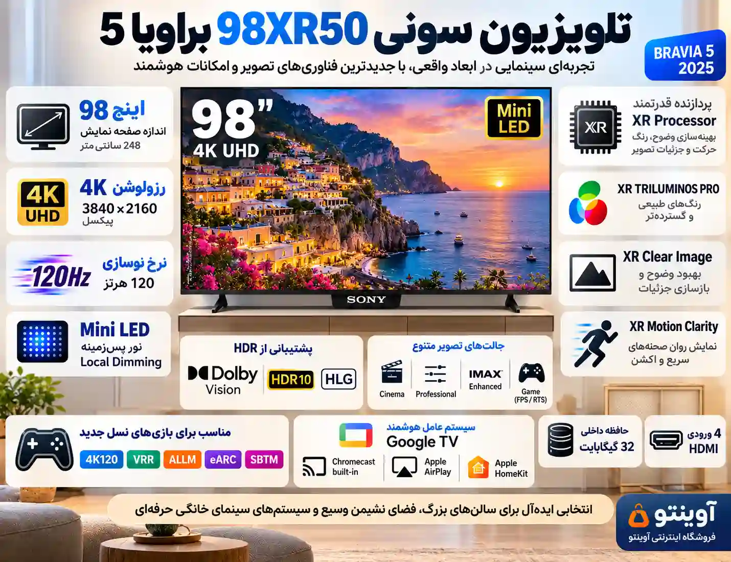 مشخصات تلویزیون سونی 98XR50